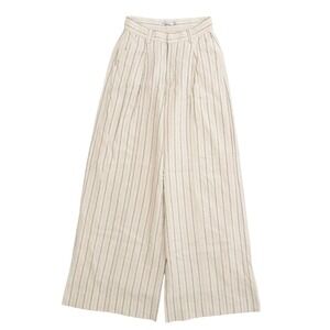 MON RENN Beau Wide Leg Striped Linen Cotton Blend Lined Pants Beige Womens US 4